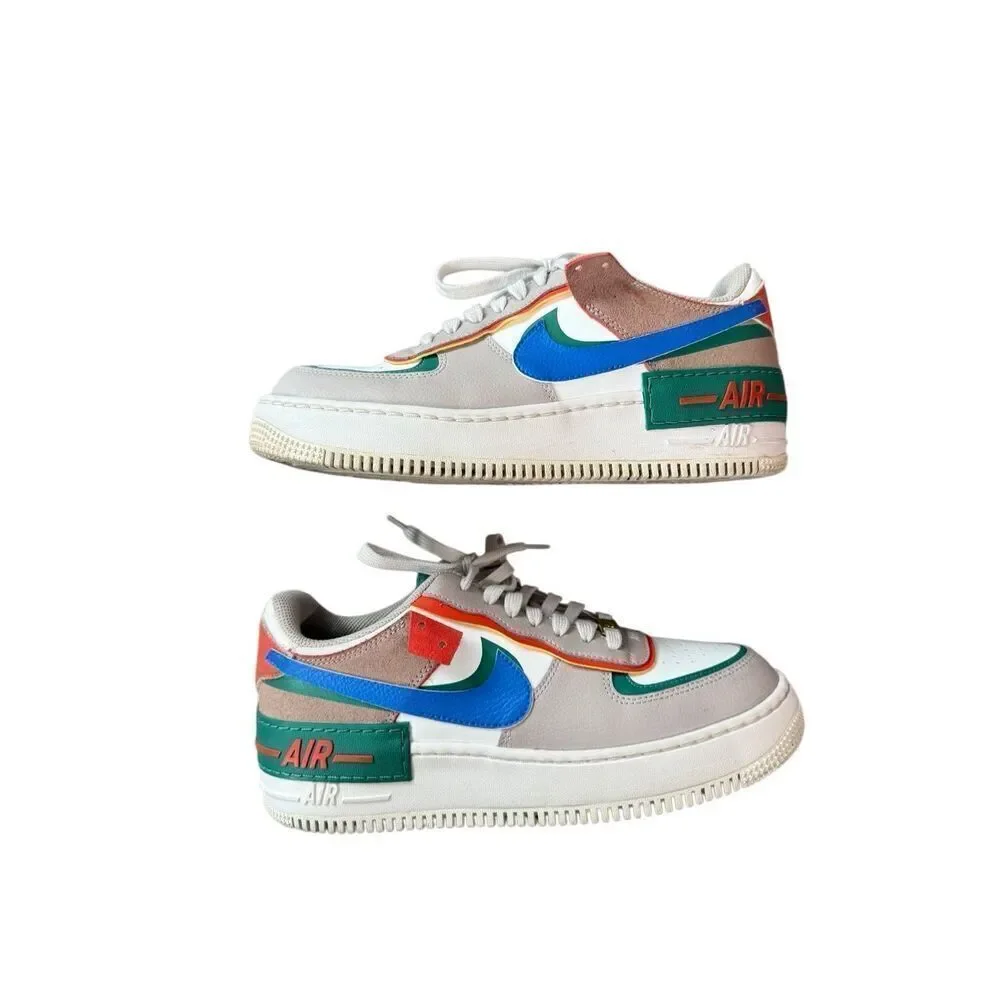 Nike Womens Blue Green Sail Signal Air Force 1 Shadow Sneaker Shoes Size 9.5